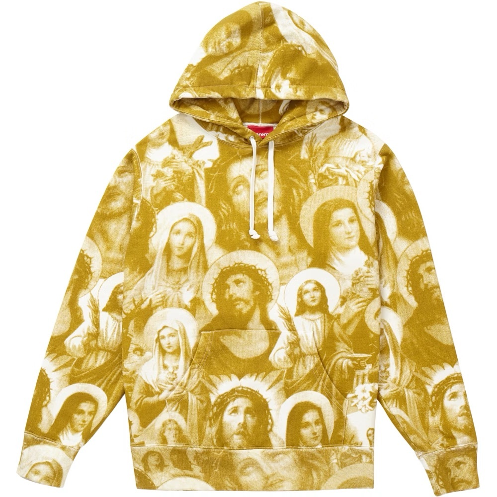 SUPREME JESUS AND MARY HOODED SWEATSHIRT GOLD